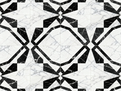  中古风 黑白石材拼花 几何水刀石材拼花地砖 石材马赛克 花砖 
