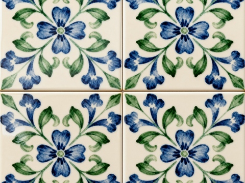 田园风 蓝绿色花砖 绿色手绘艺术花砖 工艺砖 花纹图案花砖