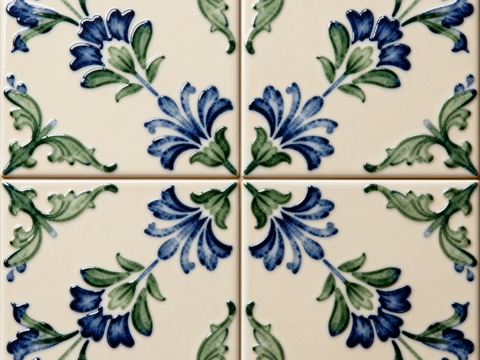 田园风 蓝绿色花砖 绿色手绘艺术花砖 工艺砖 花纹图案花砖