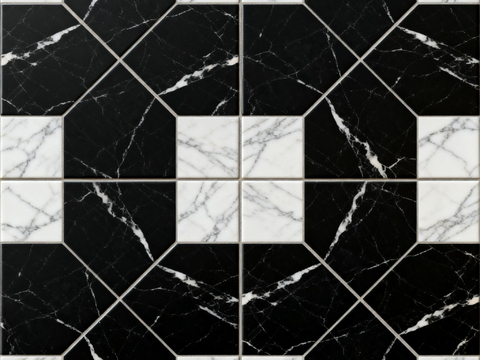  轻奢 黑白石材拼花 几何水刀石材拼花地砖 石材马赛克 花砖 