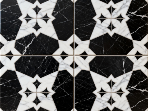  中古风 黑白石材拼花 几何水刀石材拼花地砖 石材马赛克 花砖 