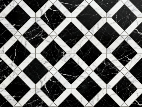  中古风 黑白石材拼花 几何水刀石材拼花地砖 石材马赛克 花砖 