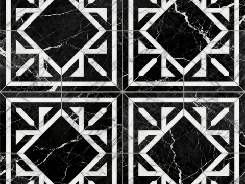  中古风 黑白石材拼花 几何水刀石材拼花地砖 石材马赛克 花砖 