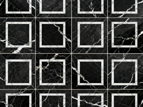  中古风 黑白石材拼花 几何水刀石材拼花地砖 石材马赛克 花砖 