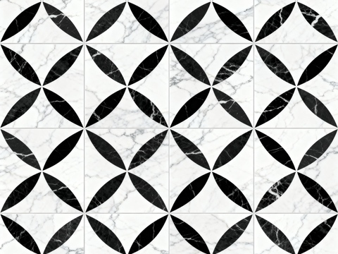 轻奢 黑白石材拼花 几何水刀石材拼花地砖 石材马赛克 花砖