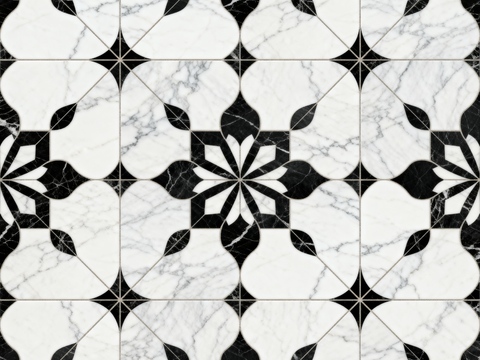  轻奢 黑白石材拼花 几何水刀石材拼花地砖 石材马赛克 花砖 