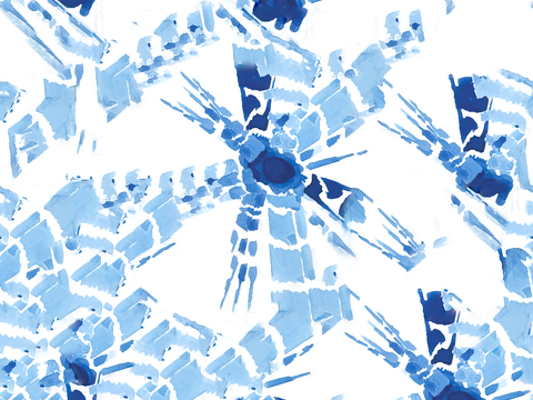  手绘蓝色水彩蜡染扎染印花布纹116 