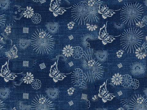 复古蓝印花传统蓝色印染印花布纹2