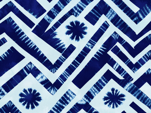  靛青蓝色水彩扎染印花布纹64 