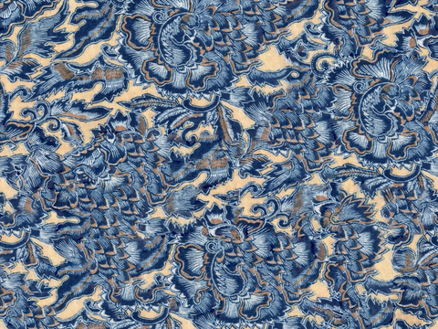  复古蓝印花传统蓝色印染印花布纹50 