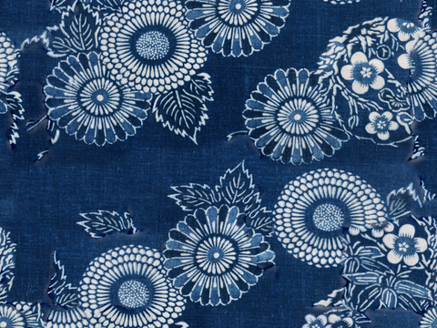 复古蓝印花传统蓝色印染印花布纹7