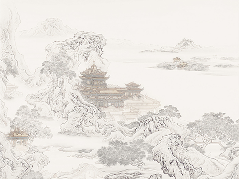  中式山水壁纸壁画 