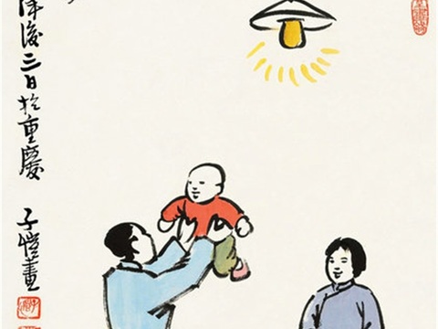  丰子恺水墨绘画作品，写意水墨画，水墨风漫画20 