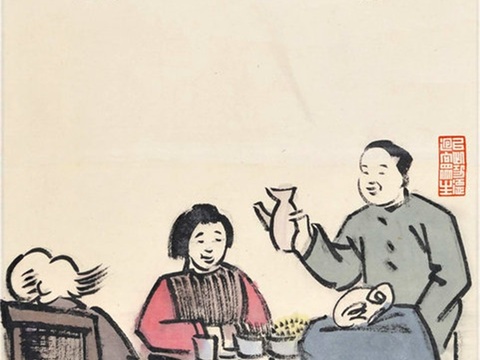  丰子恺水墨绘画作品，写意水墨画，水墨风漫画105 