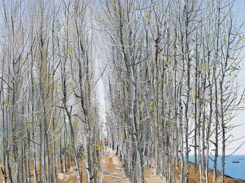  吴冠中绘画作品，写意水墨画，近现代水墨画，写意江南古镇水墨画 