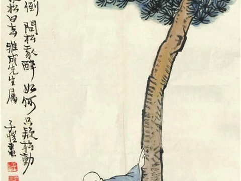  丰子恺水墨绘画作品，写意水墨画，水墨风漫画34 