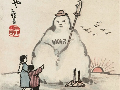  丰子恺水墨绘画作品，写意水墨画，水墨风漫画65 