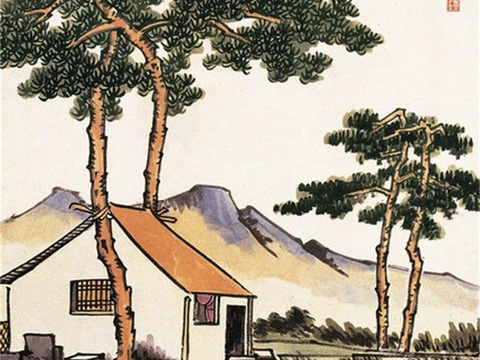  丰子恺水墨绘画作品，写意水墨画，水墨风漫画157 