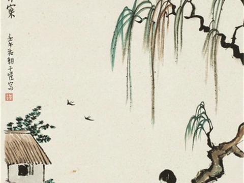  丰子恺水墨绘画作品，写意水墨画，水墨风漫画61 