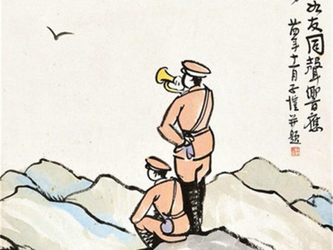  丰子恺水墨绘画作品，写意水墨画，水墨风漫画35 