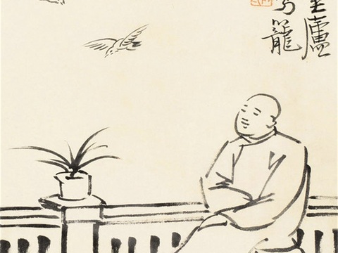  丰子恺水墨绘画作品，写意水墨画，水墨风漫画28 