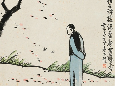  丰子恺水墨绘画作品，写意水墨画，水墨风漫画81 