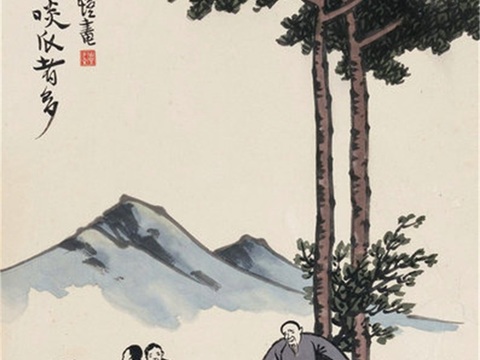  丰子恺水墨绘画作品，写意水墨画，水墨风漫画58 