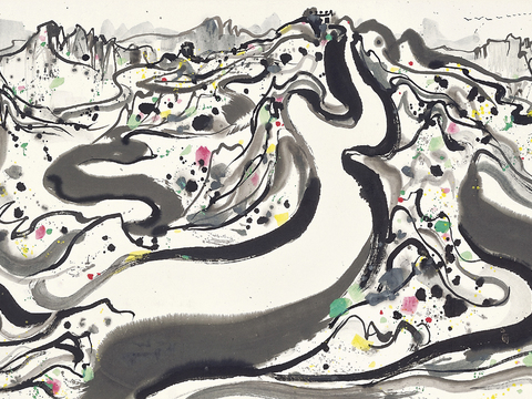  吴冠中绘画作品，写意水墨画，近现代水墨画，写意江南古镇水墨画 