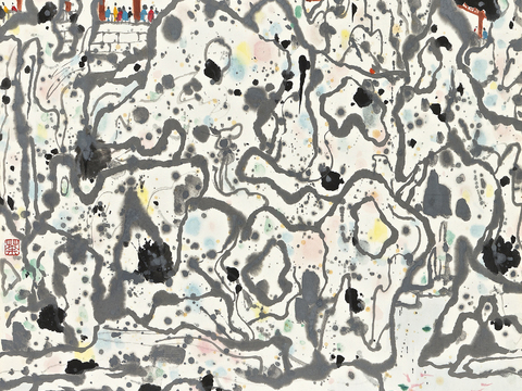  吴冠中绘画作品，写意水墨画，近现代水墨画，写意江南古镇水墨画 