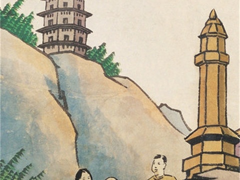  丰子恺水墨绘画作品，写意水墨画，水墨风漫画134 