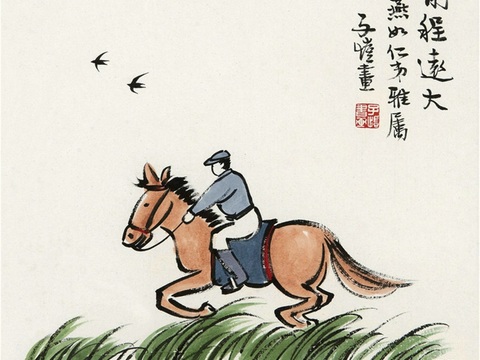 丰子恺水墨绘画作品，写意水墨画，水墨风漫画73