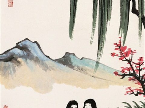  丰子恺水墨绘画作品，写意水墨画，水墨风漫画128 