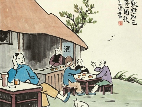  丰子恺水墨绘画作品，写意水墨画，水墨风漫画54 