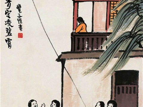  丰子恺水墨绘画作品，写意水墨画，水墨风漫画132 