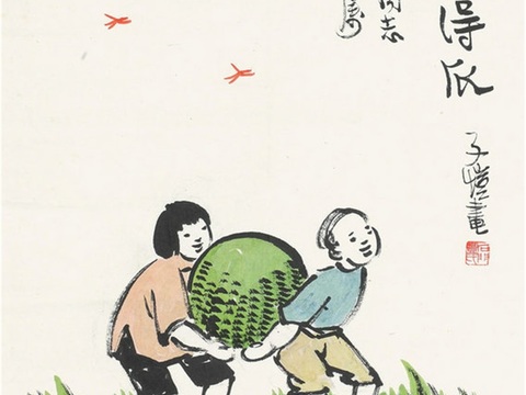  丰子恺水墨绘画作品，写意水墨画，水墨风漫画29 