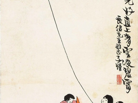  丰子恺水墨绘画作品，写意水墨画，水墨风漫画51 