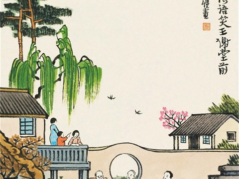  丰子恺水墨绘画作品，写意水墨画，水墨风漫画23 