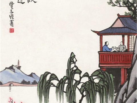  丰子恺水墨绘画作品，写意水墨画，水墨风漫画41 