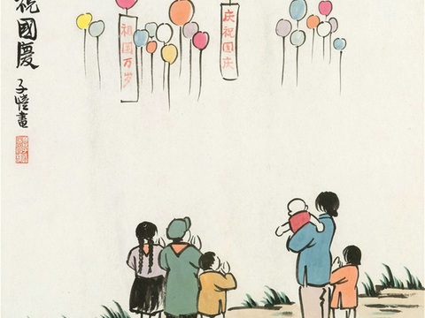  丰子恺水墨绘画作品，写意水墨画，水墨风漫画77 