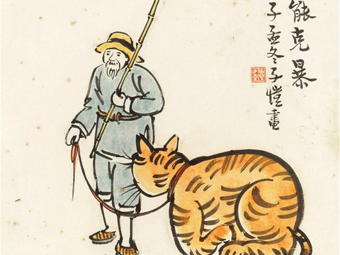  丰子恺水墨绘画作品，写意水墨画，水墨风漫画80 