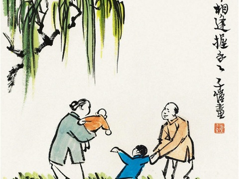 丰子恺水墨绘画作品，写意水墨画，水墨风漫画9