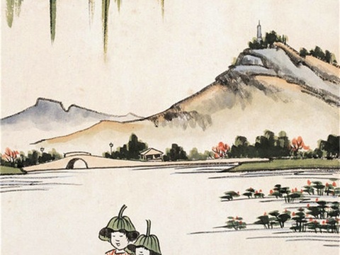  丰子恺水墨绘画作品，写意水墨画，水墨风漫画145 