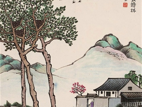  丰子恺水墨绘画作品，写意水墨画，水墨风漫画138 