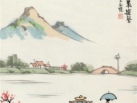 丰子恺水墨绘画作品，写意水墨画，水墨风漫画86