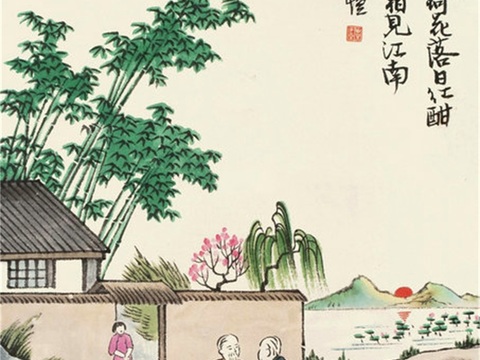  丰子恺水墨绘画作品，写意水墨画，水墨风漫画39 