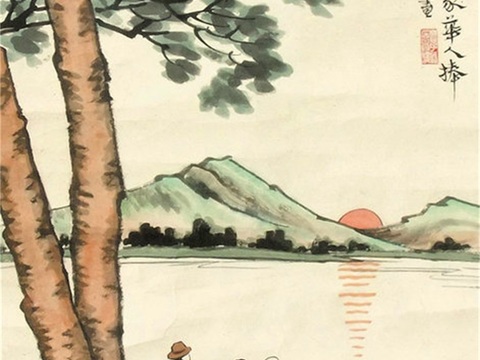  丰子恺水墨绘画作品，写意水墨画，水墨风漫画38 