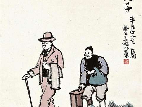  丰子恺水墨绘画作品，写意水墨画，水墨风漫画67 