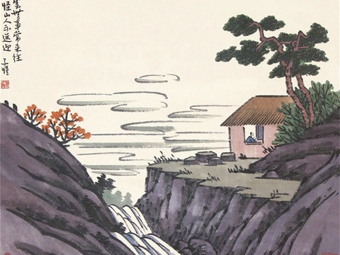  丰子恺水墨绘画作品，写意水墨画，水墨风漫画36 