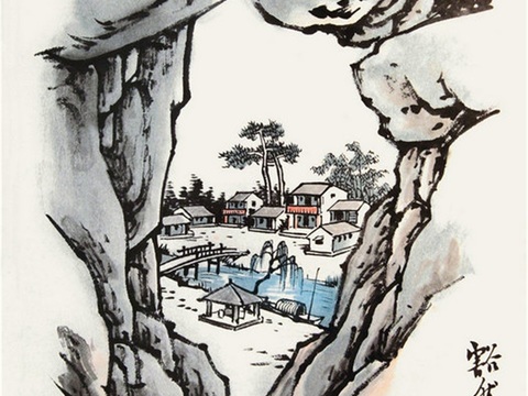  丰子恺水墨绘画作品，写意水墨画，水墨风漫画111 