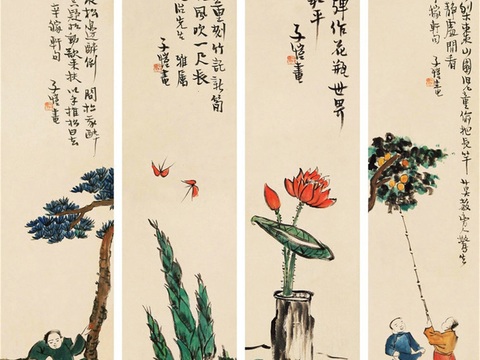  丰子恺水墨绘画作品，写意水墨画，水墨风漫画14 